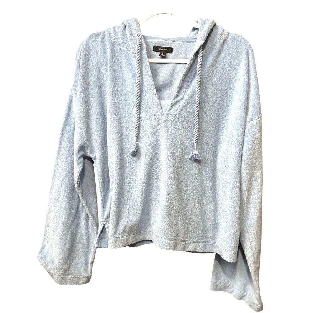 Vintage J. Crew Womens Light Blue Hooded Sweater Top M Cotton/Polyester Blend